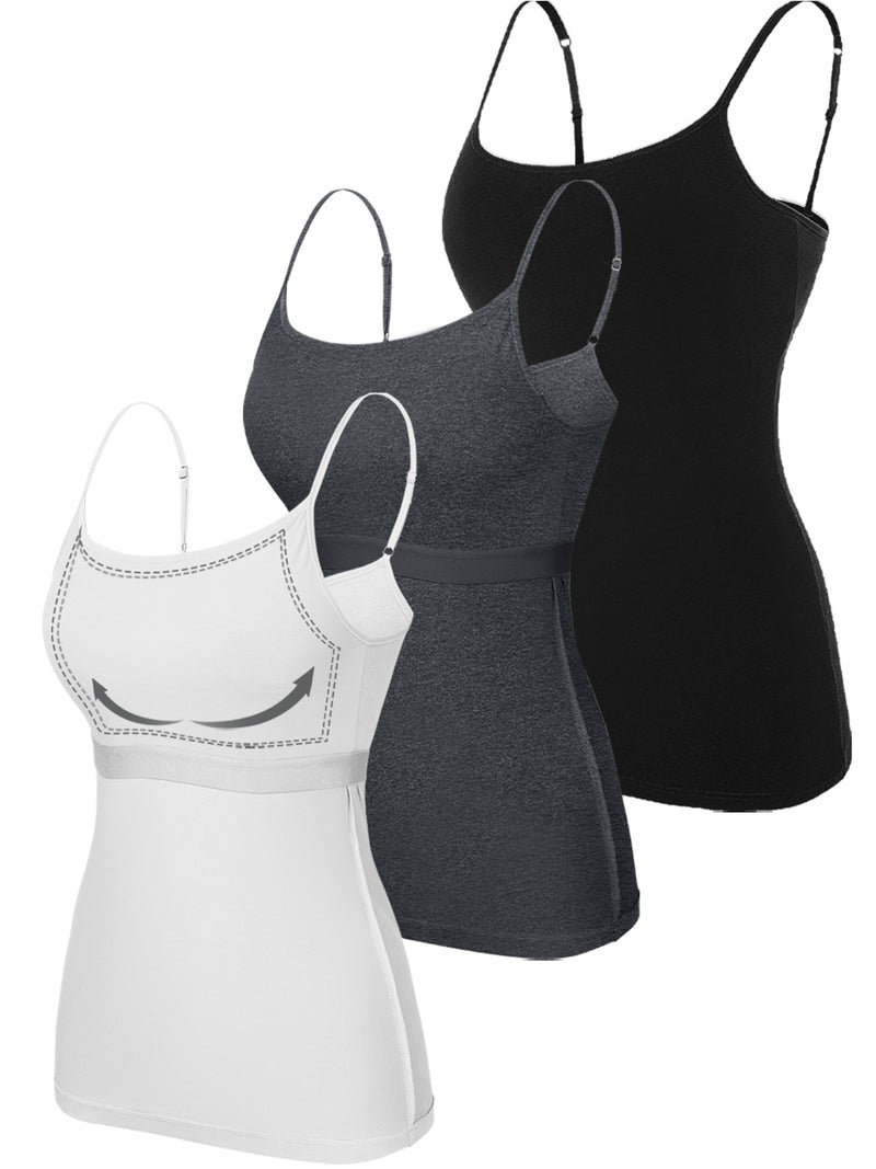 V FOR CITY Cotton Shelf Bra Camisole Tops for Women Adjustable Spaghetti Strap Cami Tank Summer Undershirts 3 Pack