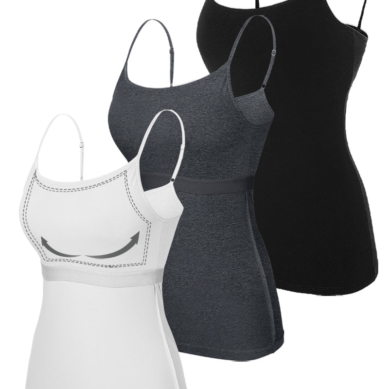 V FOR CITY Cotton Shelf Bra Camisole Tops for Women Adjustable Spaghetti Strap Cami Tank Summer Undershirts 3 Pack