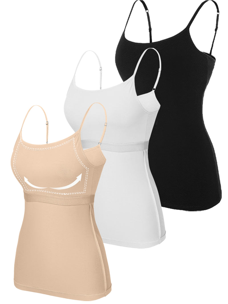 V FOR CITY Cotton Shelf Bra Camisole Tops for Women Adjustable Spaghetti Strap Cami Tank Summer Undershirts 3 Pack