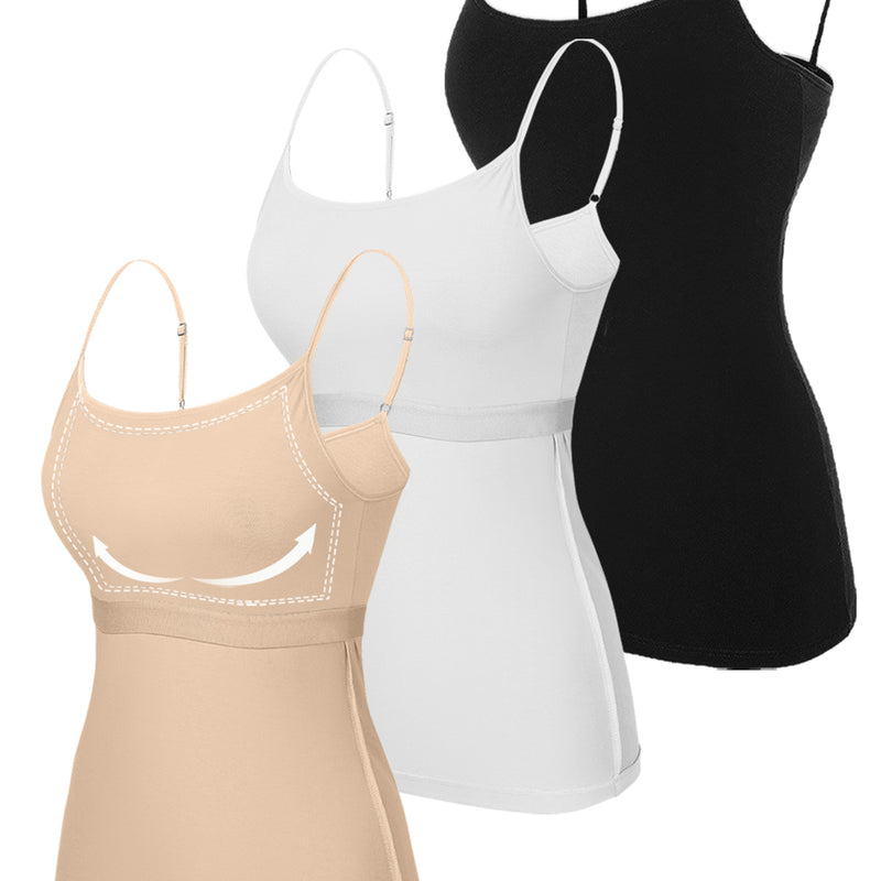 V FOR CITY Cotton Shelf Bra Camisole Tops for Women Adjustable Spaghetti Strap Cami Tank Summer Undershirts 3 Pack