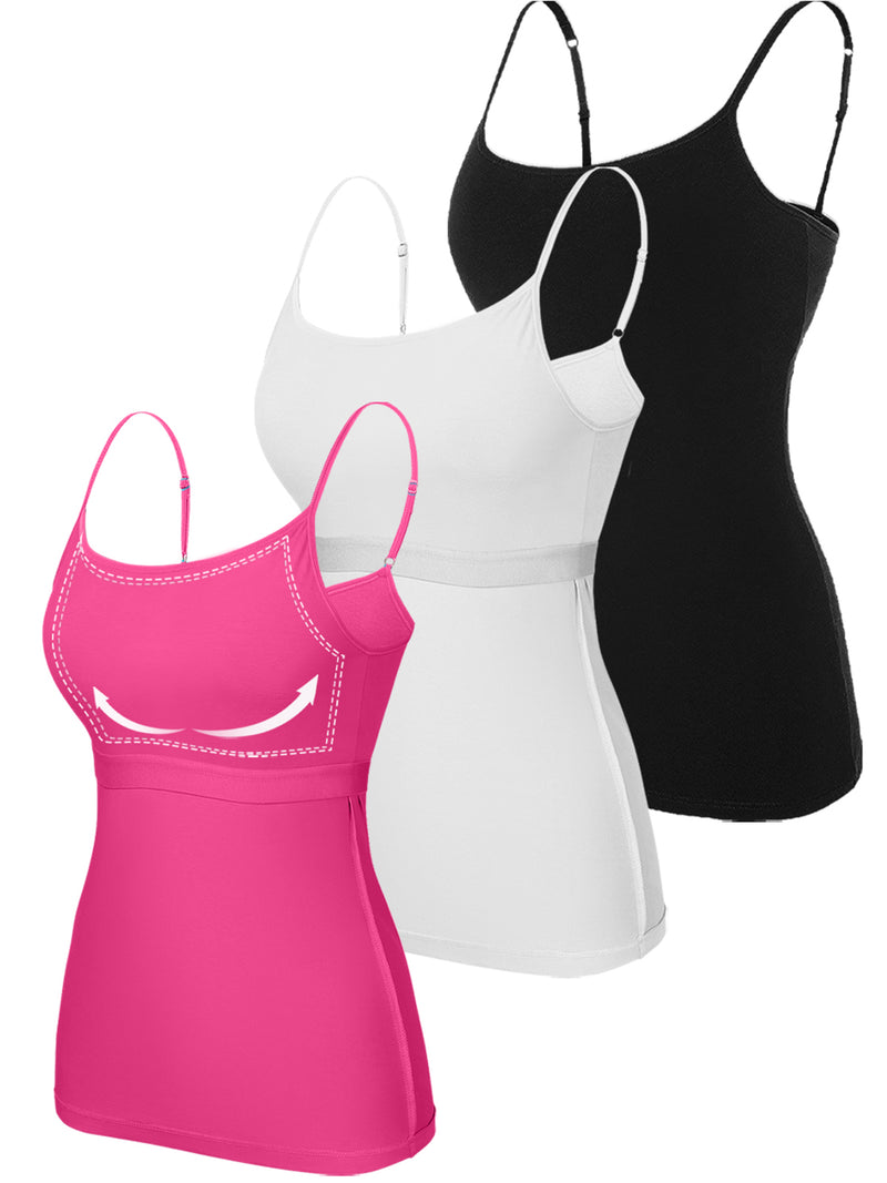 V FOR CITY Cotton Shelf Bra Camisole Tops for Women Adjustable Spaghetti Strap Cami Tank Summer Undershirts 3 Pack
