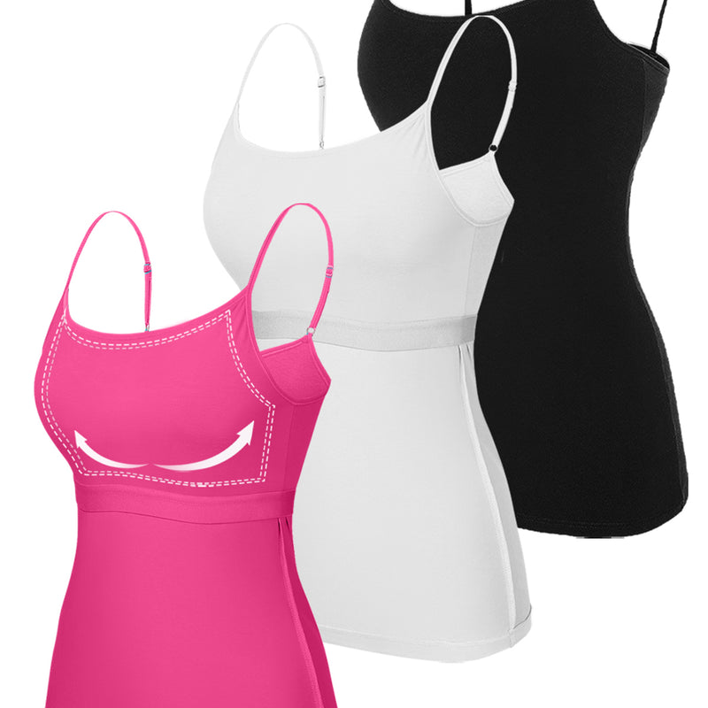 V FOR CITY Cotton Shelf Bra Camisole Tops for Women Adjustable Spaghetti Strap Cami Tank Summer Undershirts 3 Pack