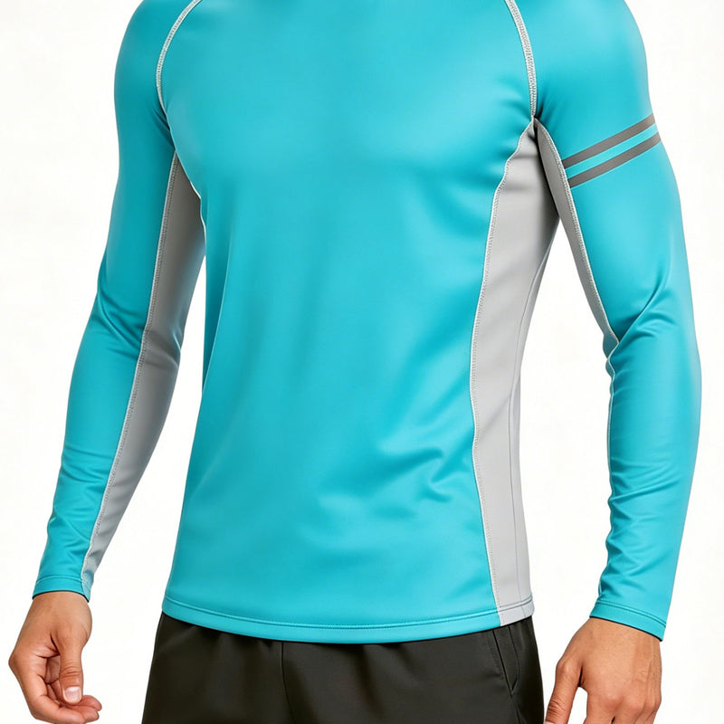 ANFERRY Men Swim Shirts Quick Dry UPF50+ Sun Protection Athletic Rash Guards Long Sleeve Color Block Swimwear