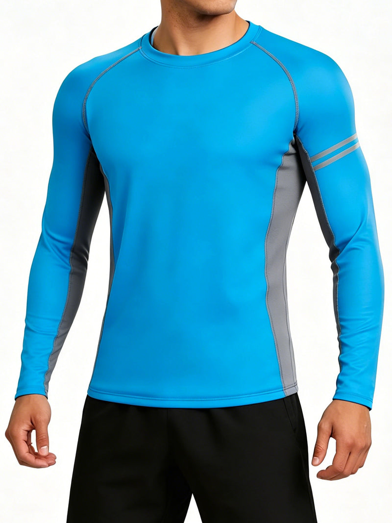 ANFERRY Men Swim Shirts Quick Dry UPF50+ Sun Protection Athletic Rash Guards Long Sleeve Color Block Swimwear