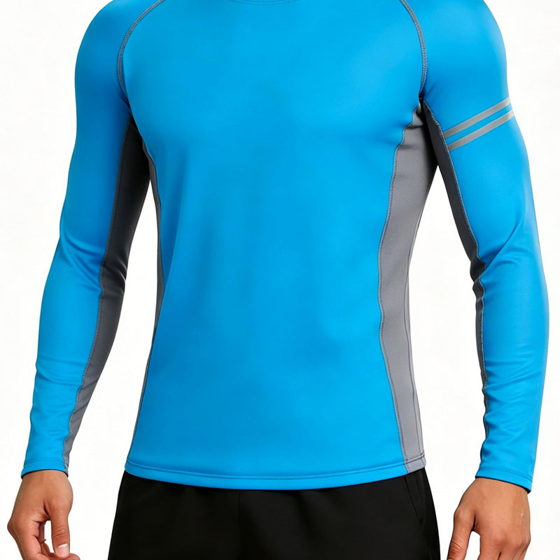 ANFERRY Men Swim Shirts Quick Dry UPF50+ Sun Protection Athletic Rash Guards Long Sleeve Color Block Swimwear