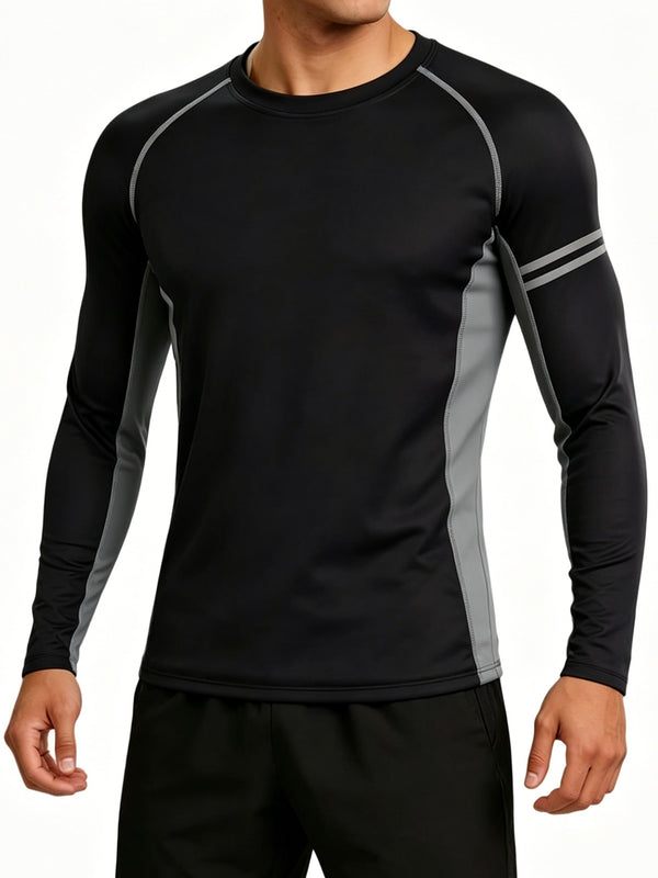 ANFERRY Men Swim Shirts Quick Dry UPF50+ Sun Protection Athletic Rash Guards Long Sleeve Color Block Swimwear