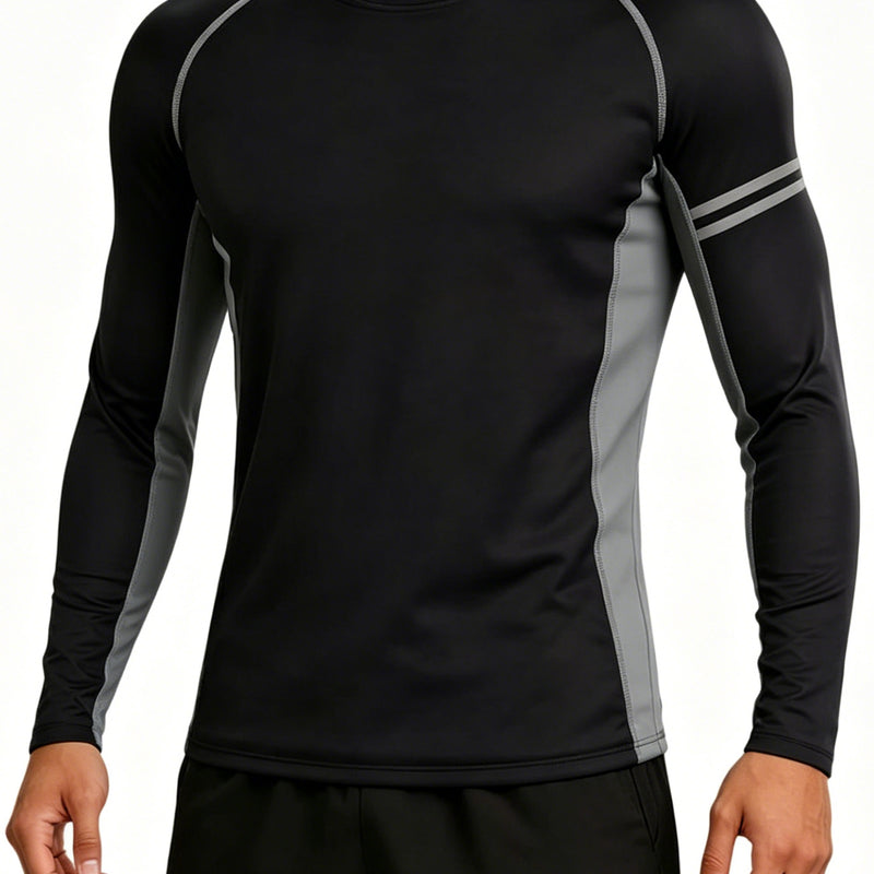 ANFERRY Men Swim Shirts Quick Dry UPF50+ Sun Protection Athletic Rash Guards Long Sleeve Color Block Swimwear