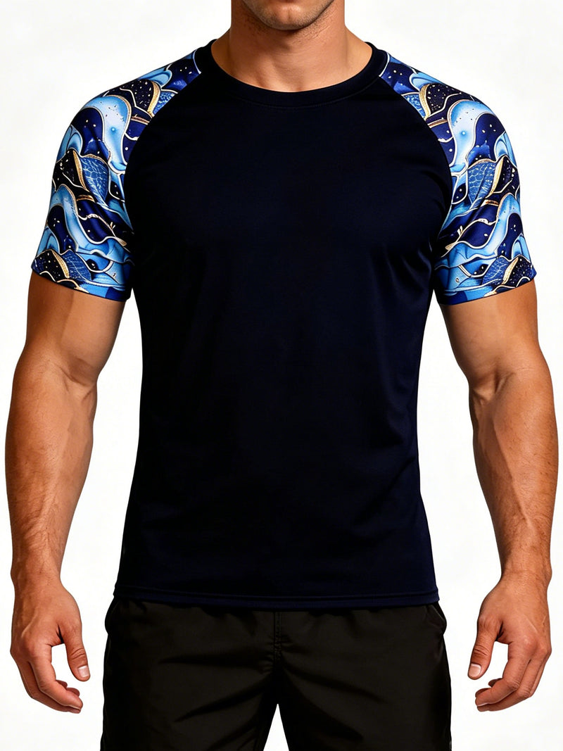 ANFERRY Short Sleeve Swim Shirts for Men Printed UPF50+ Sun Protection Athletic Rash Guards Top