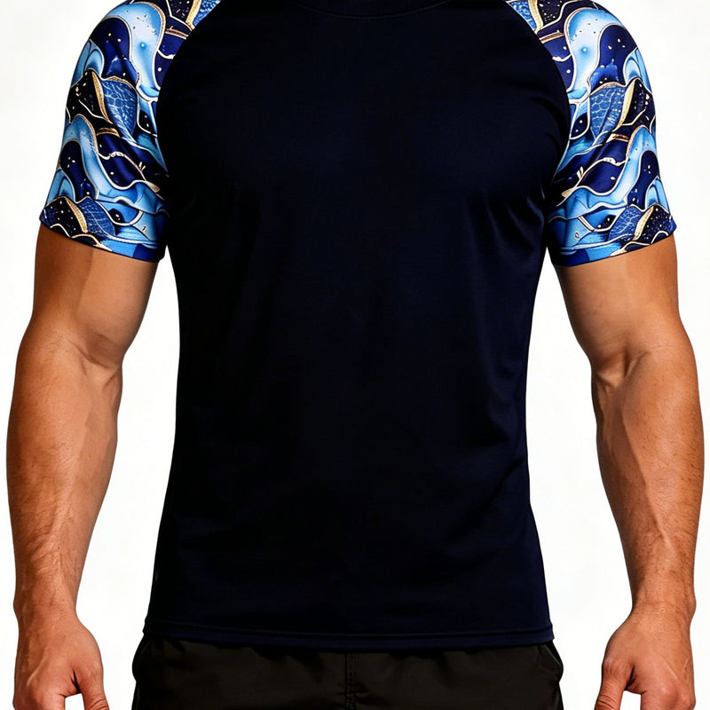 ANFERRY Short Sleeve Swim Shirts for Men Printed UPF50+ Sun Protection Athletic Rash Guards Top