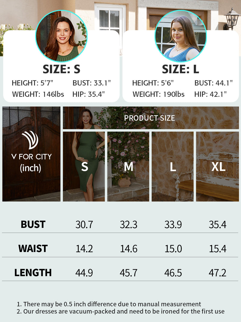 V FOR CITY Maternity Dress for Baby Shower Cable Knit Slit Pregnancy Dresses Casual Sleeveless Bodycon Pregnant Clothes