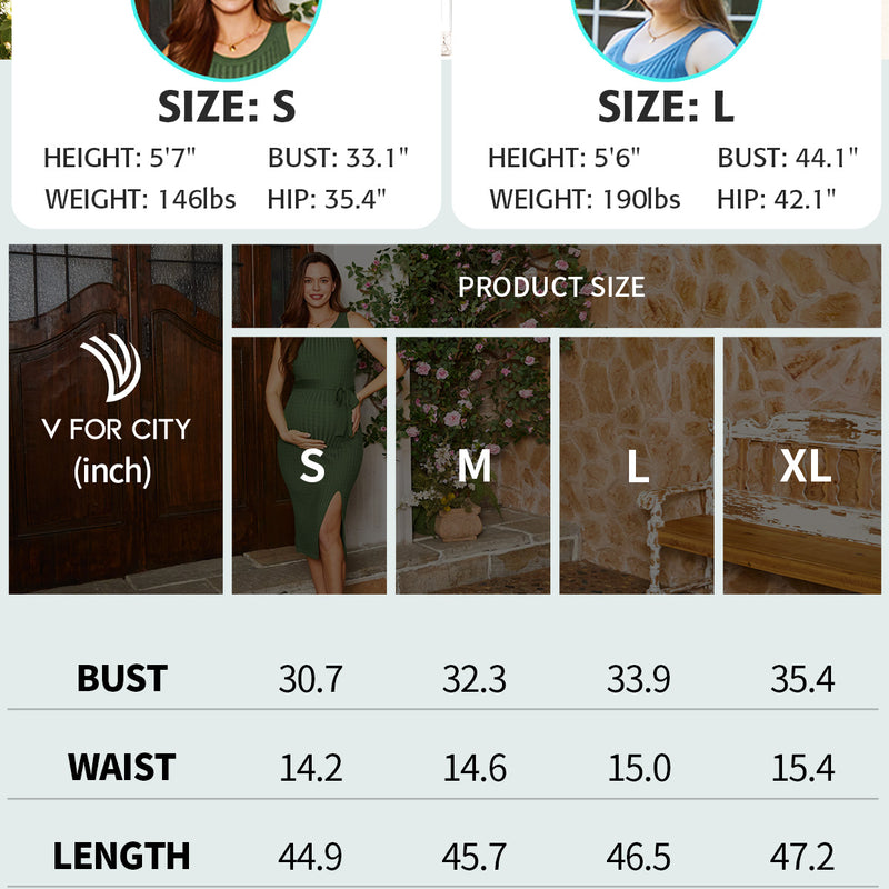 V FOR CITY Maternity Dress for Baby Shower Cable Knit Slit Pregnancy Dresses Casual Sleeveless Bodycon Pregnant Clothes