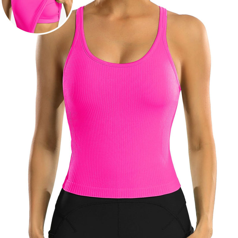 ANFERRY Ribbed Athletic Tank Tops for Women with Built in Bra Racerback Seamless Scoop Neck Workout Camis Top
