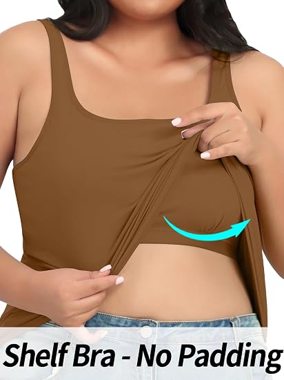 Beautyin Plus Size Tank Top for Women Adjustable Spaghetti Wide Straps Sleeveless T-shirts Cami