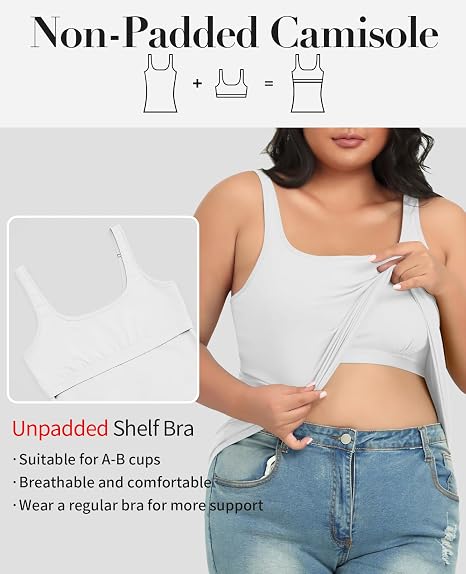 Beautyin Plus Size Tank Top for Women Adjustable Spaghetti Wide Straps Sleeveless T-shirts Cami