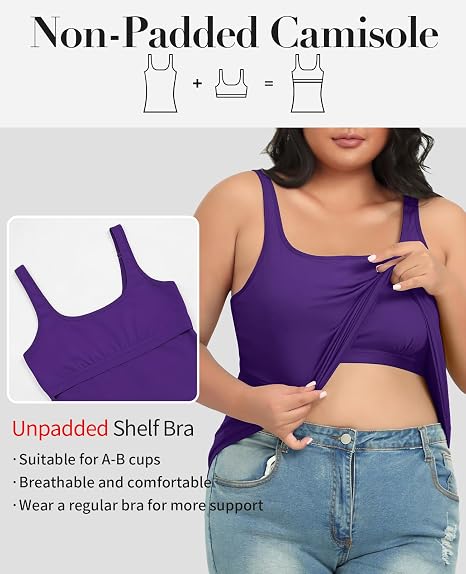 Beautyin Plus Size Tank Top for Women Adjustable Spaghetti Wide Straps Sleeveless T-shirts Cami