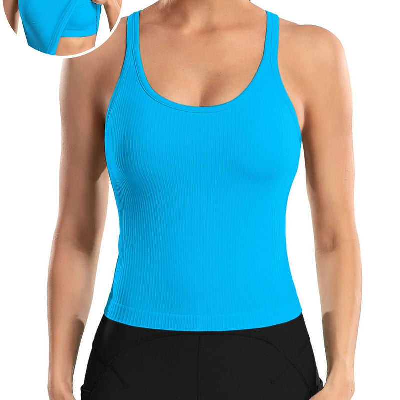 ANFERRY Ribbed Athletic Tank Tops for Women with Built in Bra Racerback Seamless Scoop Neck Workout Camis Top