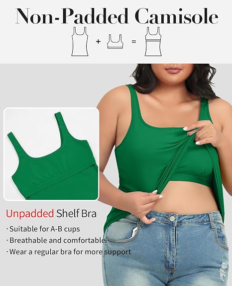 Beautyin Plus Size Tank Top for Women Adjustable Spaghetti Wide Straps Sleeveless T-shirts Cami