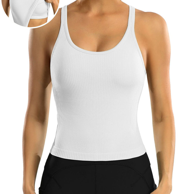 ANFERRY Ribbed Athletic Tank Tops for Women with Built in Bra Racerback Seamless Scoop Neck Workout Camis Top