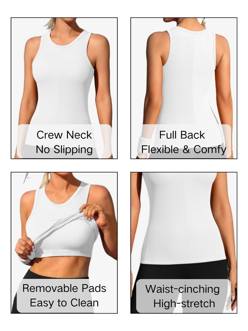 ANFERRY Ribbed Workout Tank Tops for Women Seamless Full Length Athletic Camisole with Built in Bra