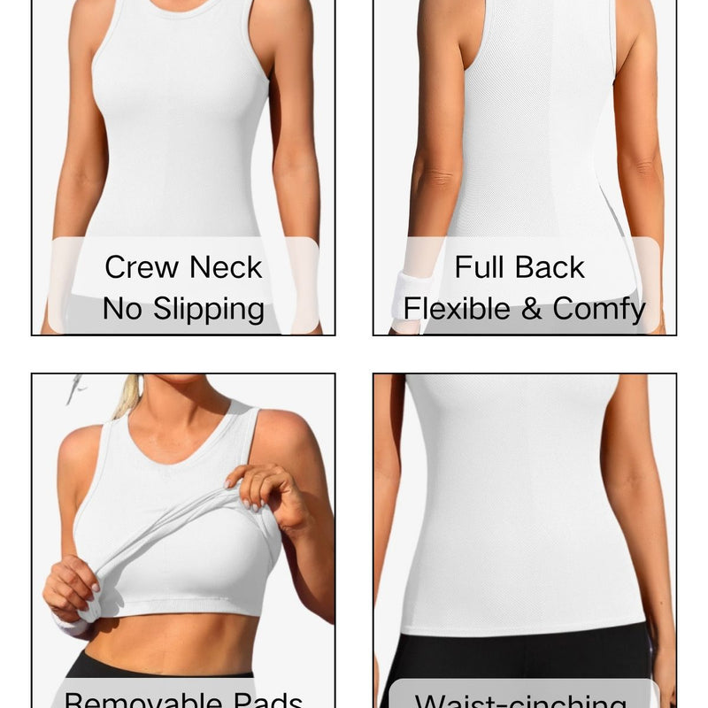 ANFERRY Ribbed Workout Tank Tops for Women Seamless Full Length Athletic Camisole with Built in Bra