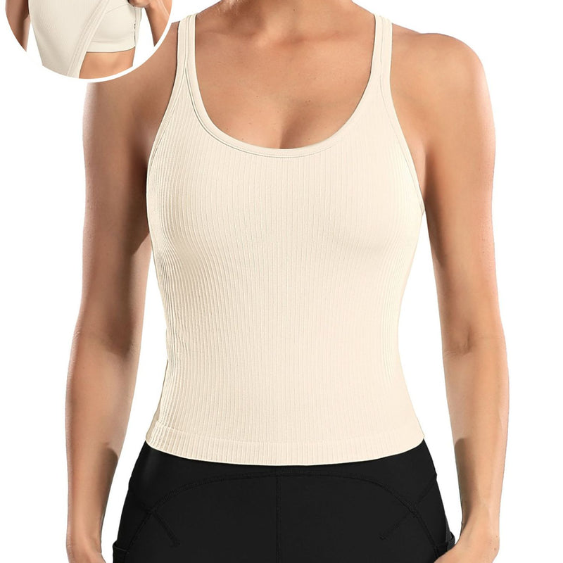 ANFERRY Ribbed Athletic Tank Tops for Women with Built in Bra Racerback Seamless Scoop Neck Workout Camis Top