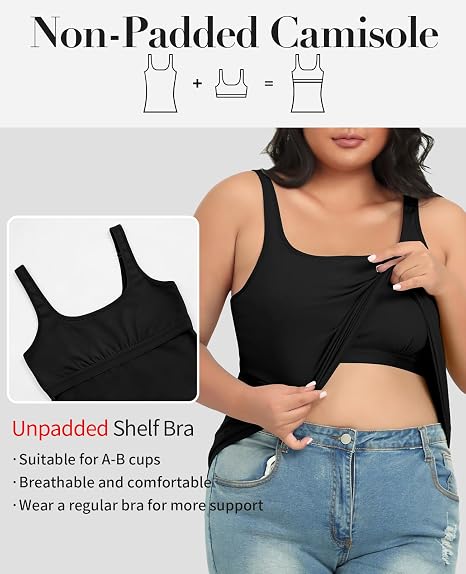 Beautyin Plus Size Tank Top for Women Adjustable Spaghetti Wide Straps Sleeveless T-shirts Cami