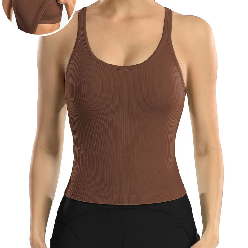 ANFERRY Ribbed Athletic Tank Tops for Women with Built in Bra Racerback Seamless Scoop Neck Workout Camis Top