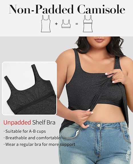 Beautyin Plus Size Tank Top for Women Adjustable Spaghetti Wide Straps Sleeveless T-shirts Cami