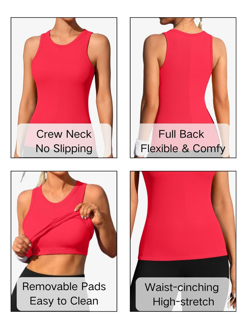 ANFERRY Ribbed Workout Tank Tops for Women Seamless Full Length Athletic Camisole with Built in Bra