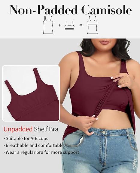 Beautyin Plus Size Tank Top for Women Adjustable Spaghetti Wide Straps Sleeveless T-shirts Cami