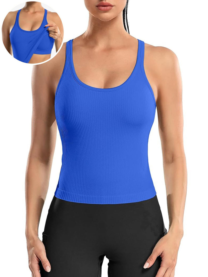 ANFERRY Ribbed Athletic Tank Tops for Women with Built in Bra Racerback Seamless Scoop Neck Workout Camis Top