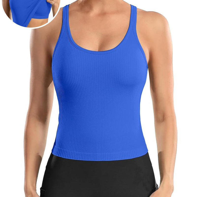 ANFERRY Ribbed Athletic Tank Tops for Women with Built in Bra Racerback Seamless Scoop Neck Workout Camis Top