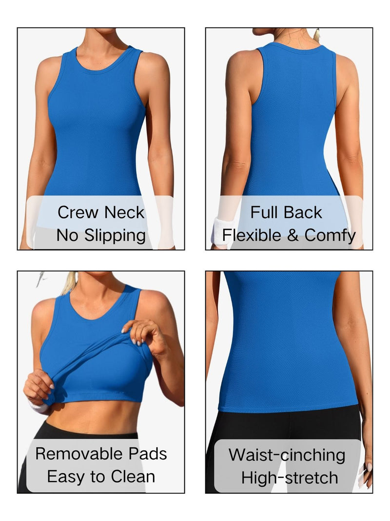 ANFERRY Ribbed Workout Tank Tops for Women Seamless Full Length Athletic Camisole with Built in Bra