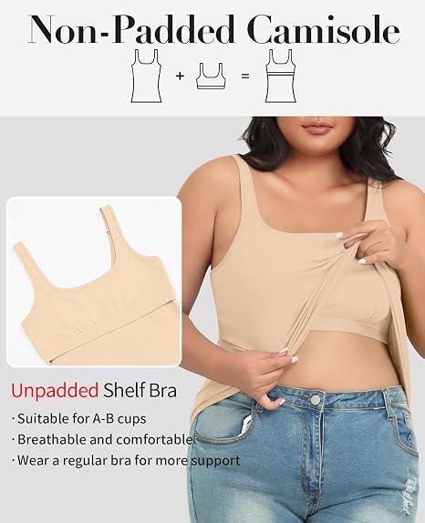 Beautyin Plus Size Tank Top for Women Adjustable Spaghetti Wide Straps Sleeveless T-shirts Cami