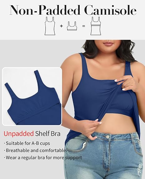 Beautyin Plus Size Tank Top for Women Adjustable Spaghetti Wide Straps Sleeveless T-shirts Cami