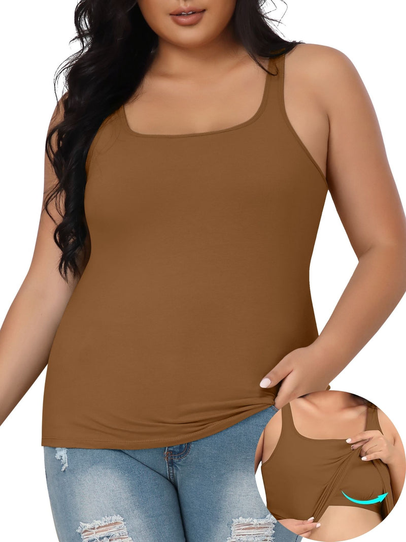 Beautyin Plus Size Tank Top for Women Adjustable Spaghetti Wide Straps Sleeveless T-shirts Cami