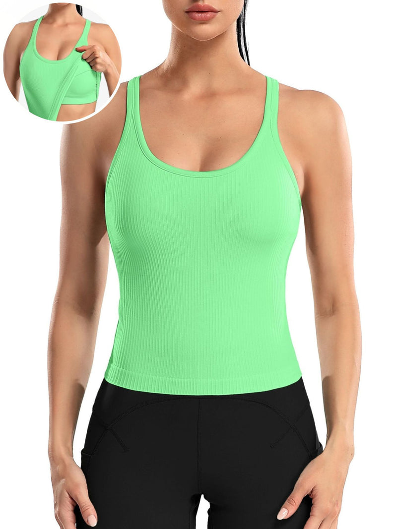 ANFERRY Ribbed Athletic Tank Tops for Women with Built in Bra Racerback Seamless Scoop Neck Workout Camis Top