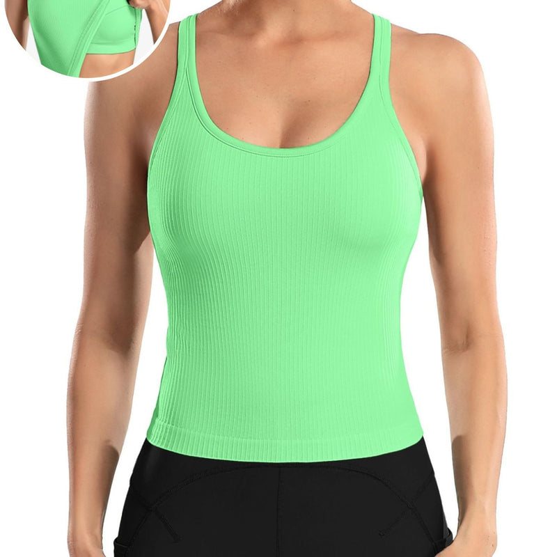 ANFERRY Ribbed Athletic Tank Tops for Women with Built in Bra Racerback Seamless Scoop Neck Workout Camis Top