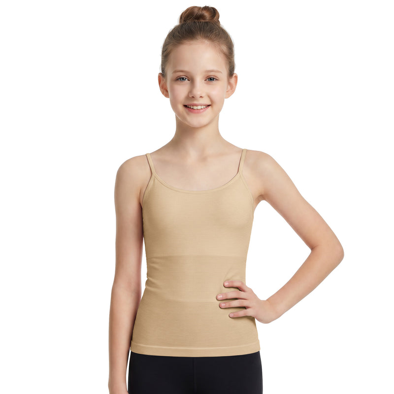 Girls Ribbed Adjustable Strap Tank Top Removable Pads Teen Training Camisole Undershirt