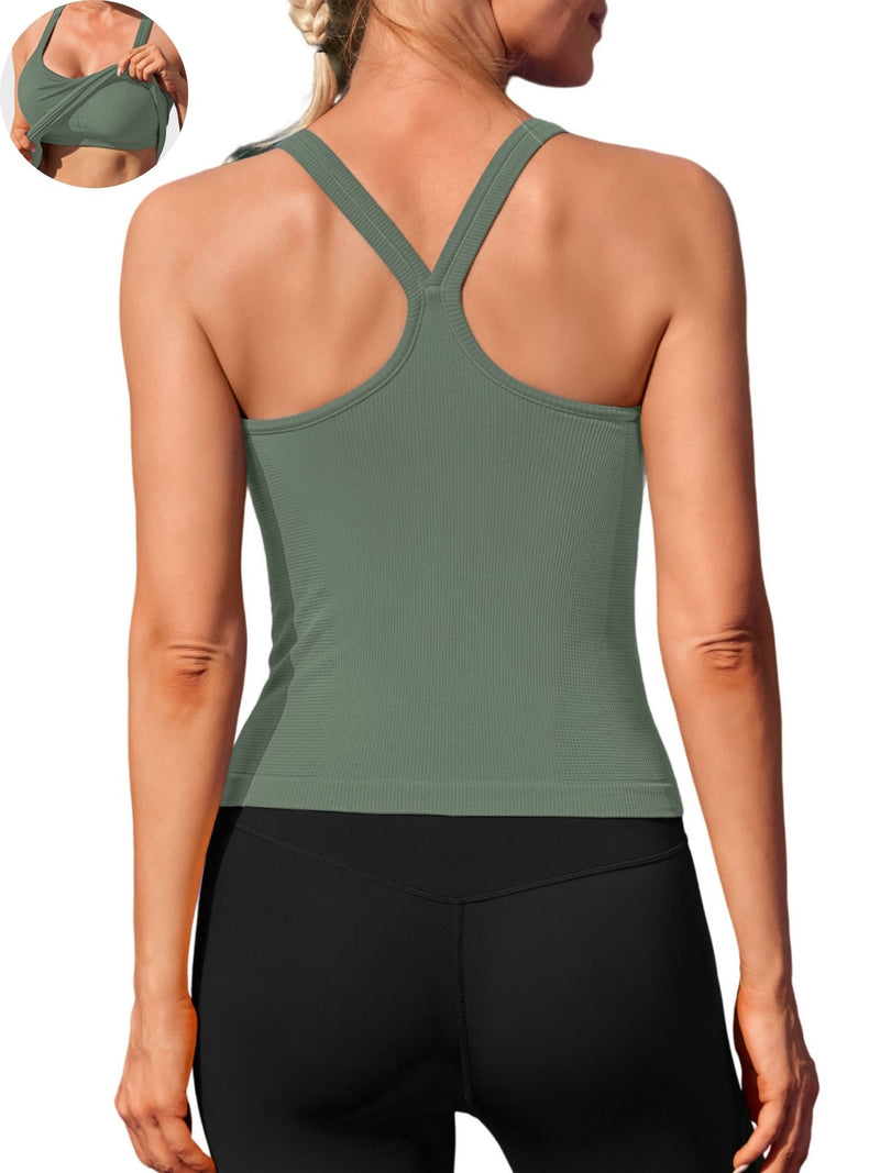 ANFERRY Womens Workout Tank Tops Ribbed Built in Bra Athletic Shirts Scoop Neck Racerback Yoga Camisoles