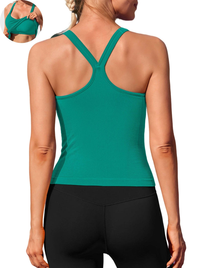 ANFERRY Womens Workout Tank Tops Ribbed Built in Bra Athletic Shirts Scoop Neck Racerback Yoga Camisoles