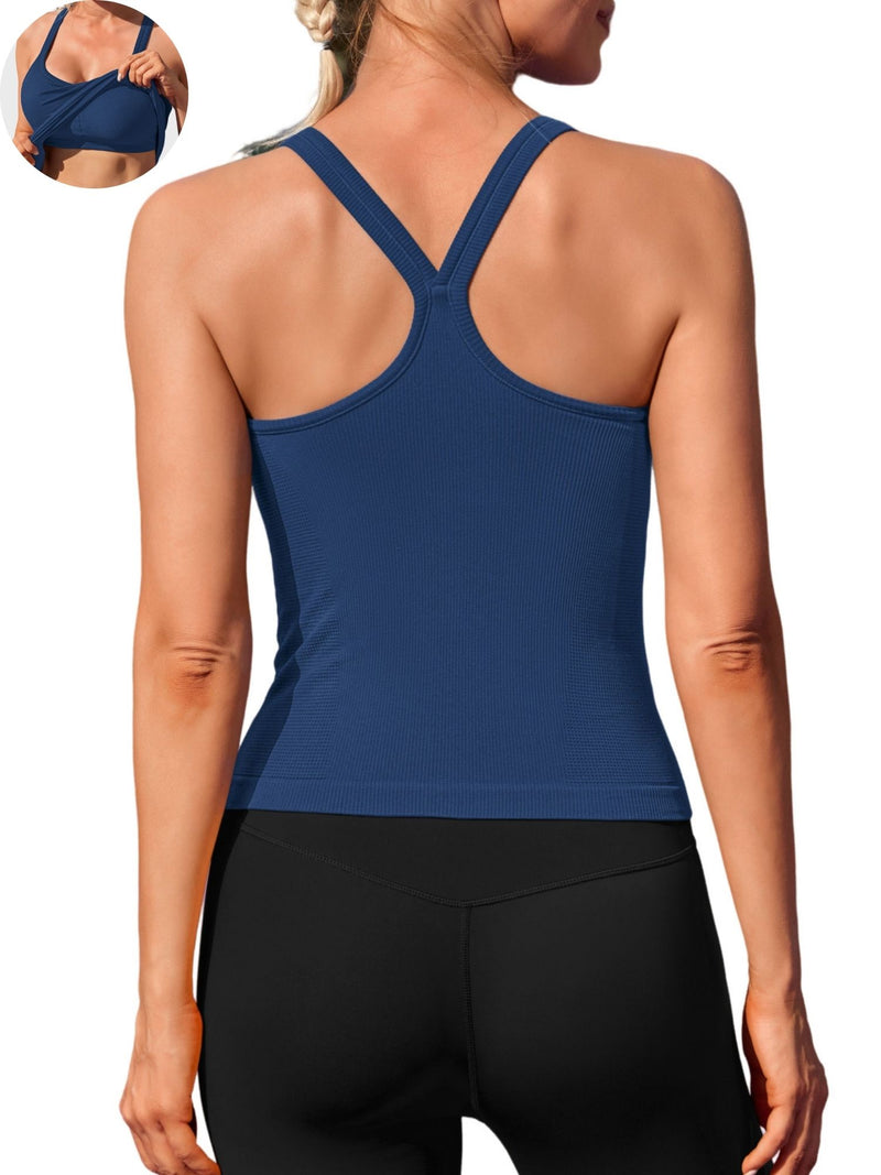 ANFERRY Womens Workout Tank Tops Ribbed Built in Bra Athletic Shirts Scoop Neck Racerback Yoga Camisoles