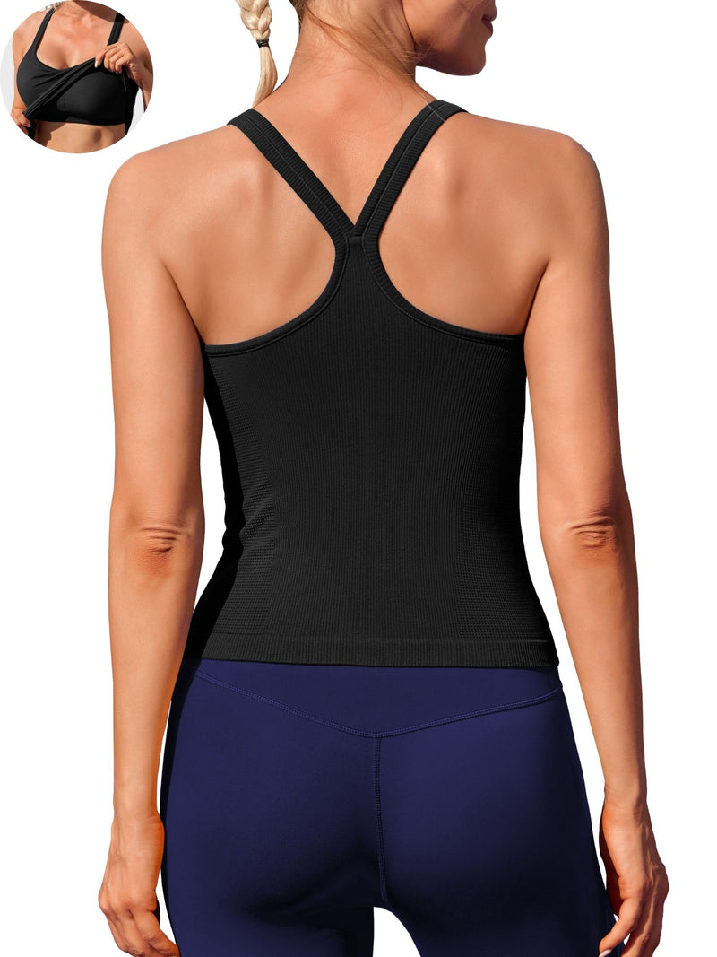 ANFERRY Womens Workout Tank Tops Ribbed Built in Bra Athletic Shirts Scoop Neck Racerback Yoga Camisoles
