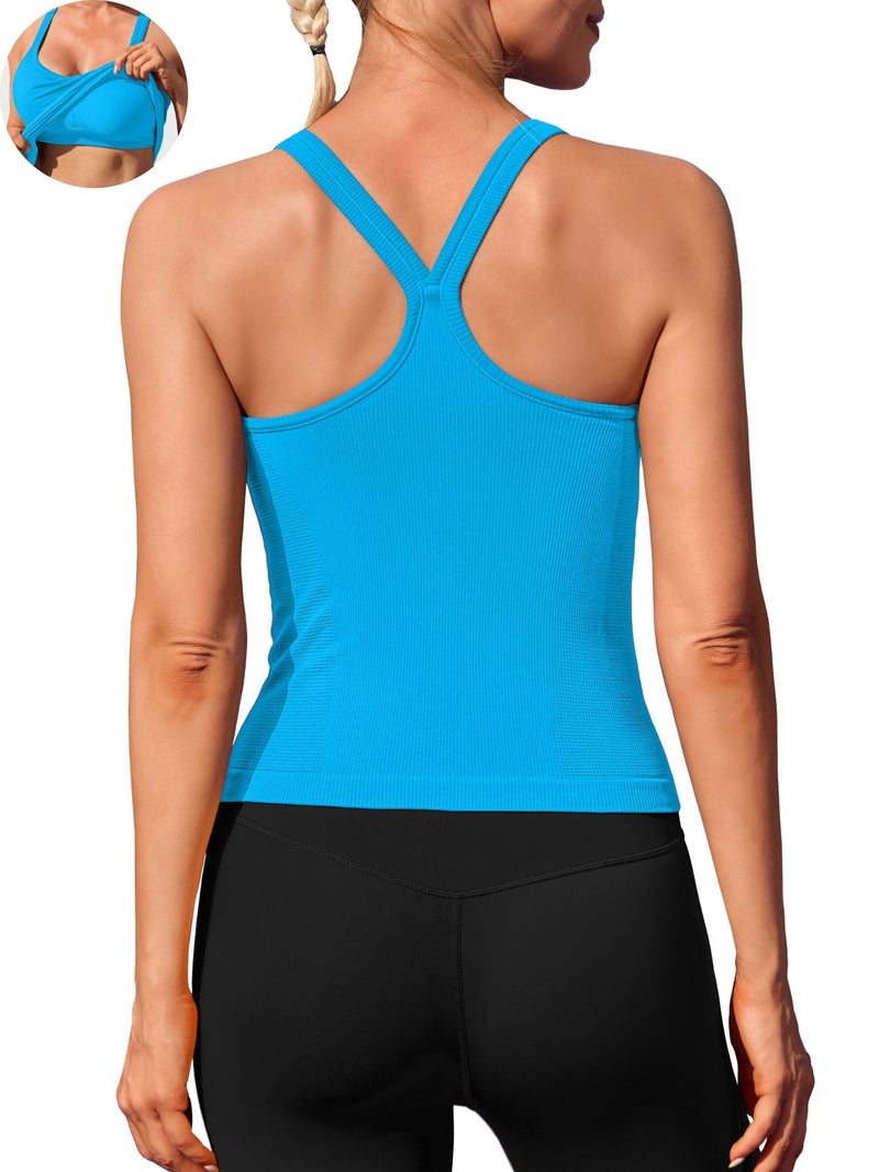 ANFERRY Womens Workout Tank Tops Ribbed Built in Bra Athletic Shirts Scoop Neck Racerback Yoga Camisoles