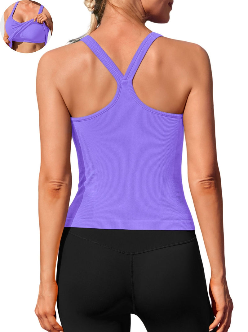 ANFERRY Womens Workout Tank Tops Ribbed Built in Bra Athletic Shirts Scoop Neck Racerback Yoga Camisoles