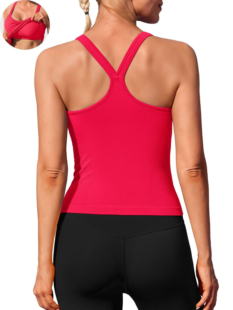 ANFERRY Womens Workout Tank Tops Ribbed Built in Bra Athletic Shirts Scoop Neck Racerback Yoga Camisoles