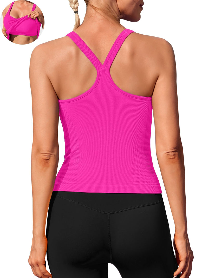 ANFERRY Womens Workout Tank Tops Ribbed Built in Bra Athletic Shirts Scoop Neck Racerback Yoga Camisoles