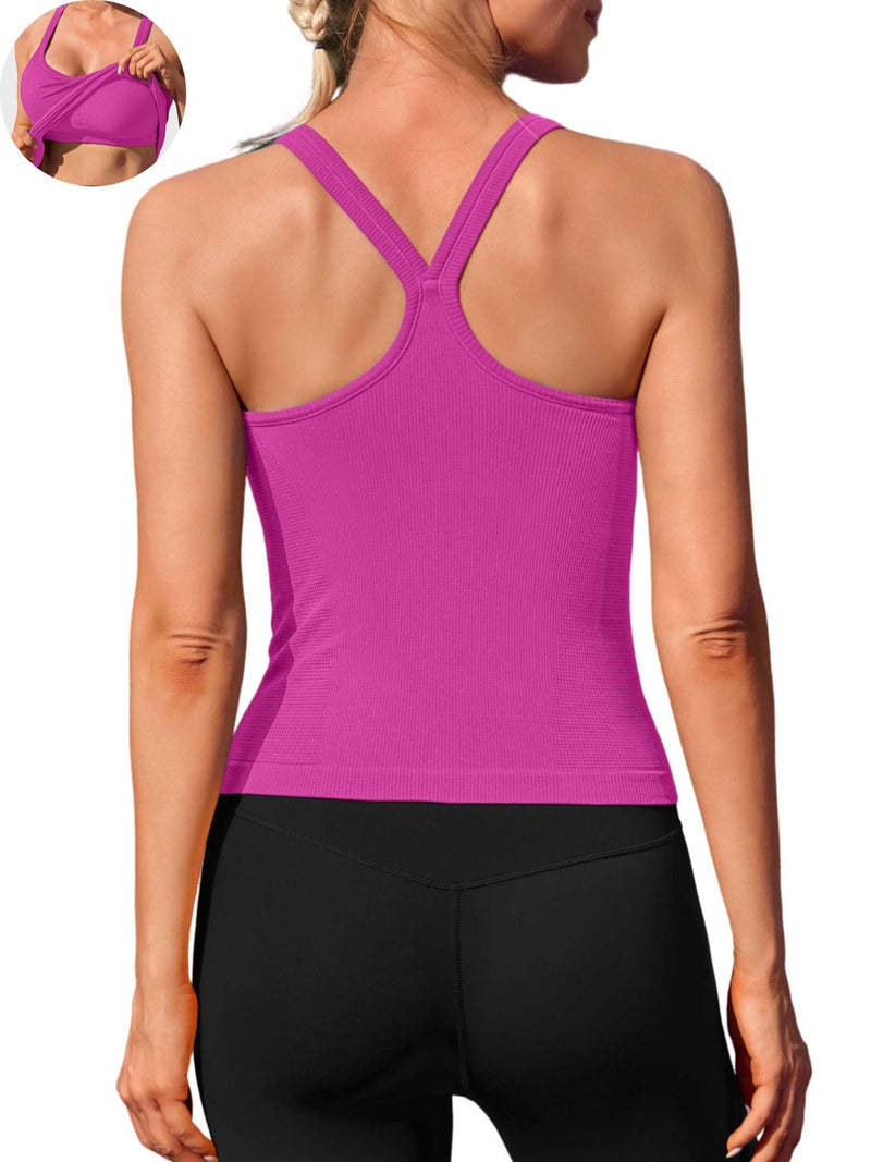 ANFERRY Womens Workout Tank Tops Ribbed Built in Bra Athletic Shirts Scoop Neck Racerback Yoga Camisoles