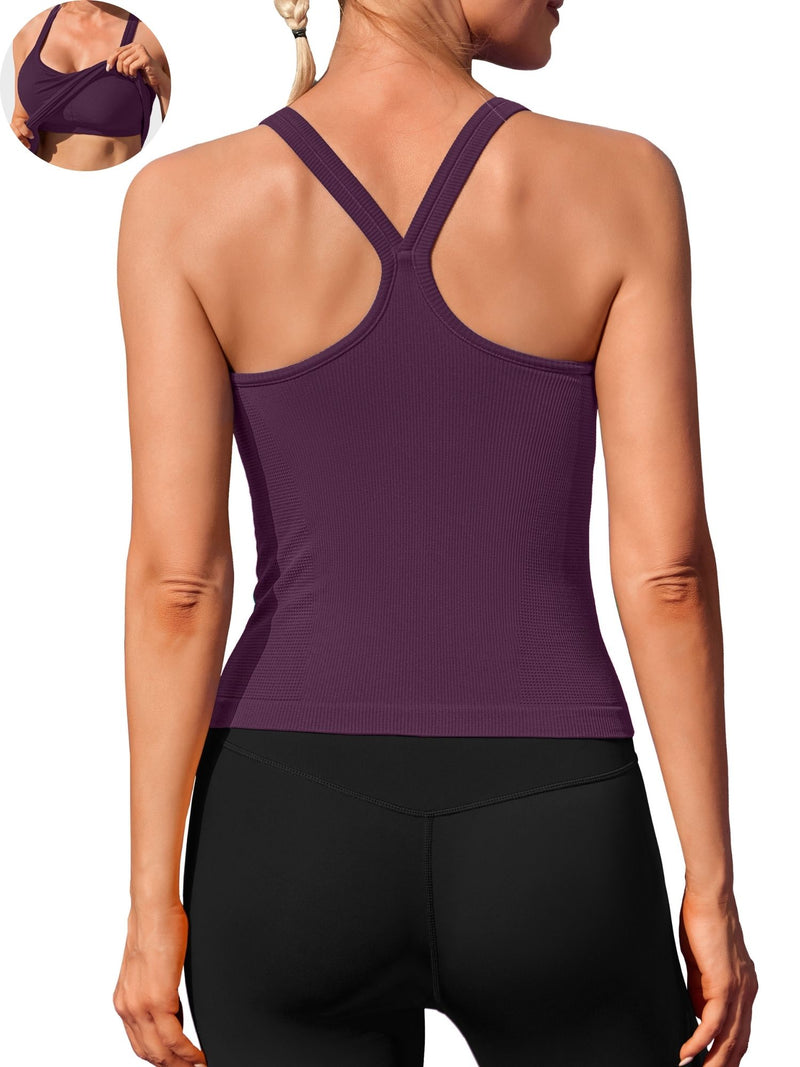 ANFERRY Womens Workout Tank Tops Ribbed Built in Bra Athletic Shirts Scoop Neck Racerback Yoga Camisoles