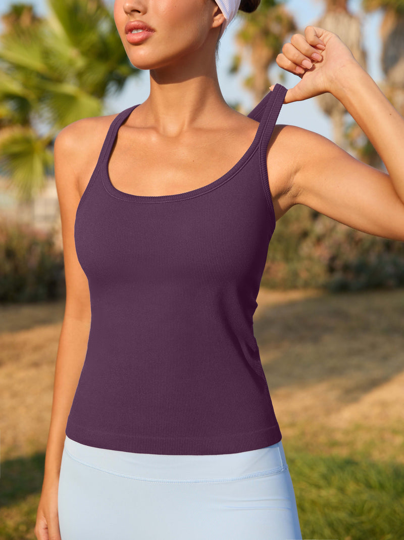 ANFERRY Womens Workout Tank Tops Ribbed Built in Bra Athletic Shirts Scoop Neck Racerback Yoga Camisoles